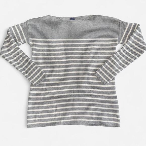 GAP Grey and White Striped Boat Neck Sweater - Picture 1 of 7